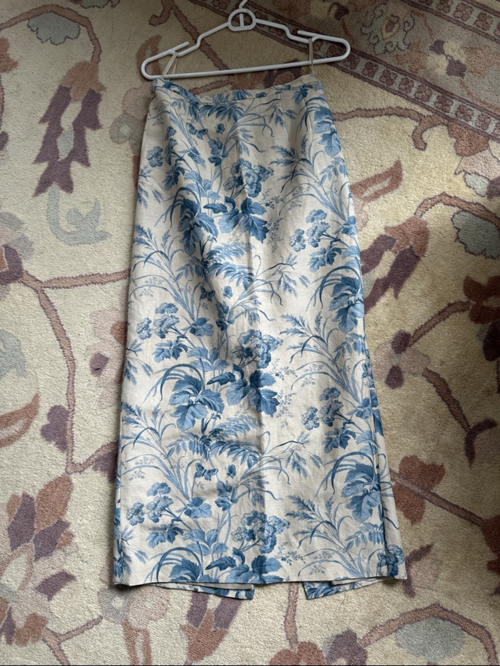 Talbots silk & linen Cream and Blue Floral Midi Skirt